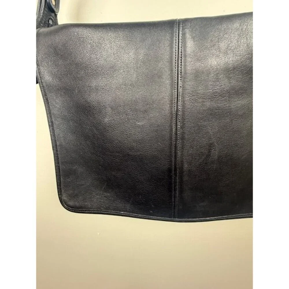 Vintage Coach Black Leather Legacy Full Flap Messenger Laptop Bag #5206